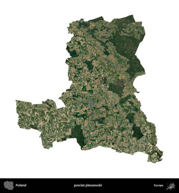 Pleszewski İlçesi. Polonya 'nın idari bölgesi B uydusundaki görüntülerde beyazla izole edildi
