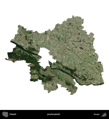 Plocki İlçesi. Polonya 'nın idari bölgesi B uydusundaki görüntülerde beyazla izole edildi