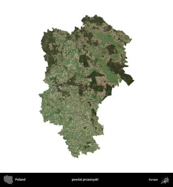 Przasnyski İlçesi. Polonya 'nın idari bölgesi B uydusundaki görüntülerde beyazla izole edildi