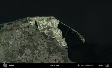 Pucki ilçesi. Polonya 'nın idari alanı, koyu renkli bir B uydusu görüntüsüyle vurgulandı ve özetlendi