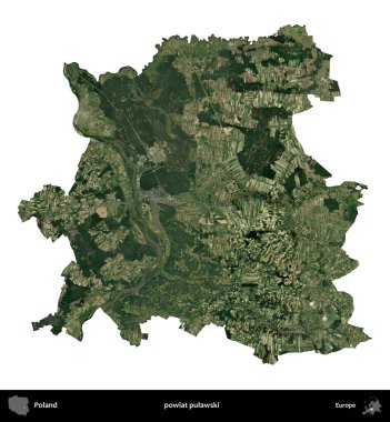 Pulawski İlçesi. Polonya 'nın idari bölgesi B uydusundaki görüntülerde beyazla izole edildi