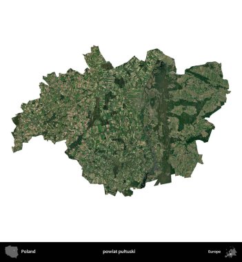 Pultuski İlçesi. Polonya 'nın idari bölgesi B uydusundaki görüntülerde beyazla izole edildi