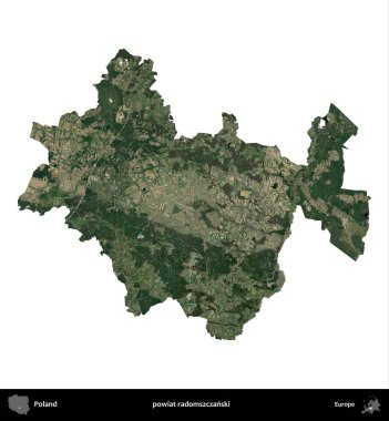 Radomszczanski İlçesi. Polonya 'nın idari bölgesi B uydusundaki görüntülerde beyazla izole edildi