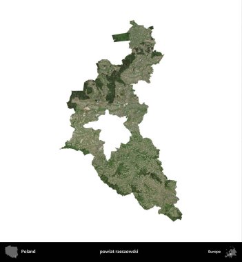 Rzeszowski İlçesi. Polonya 'nın idari bölgesi B uydusundaki görüntülerde beyazla izole edildi