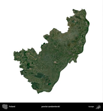 Sandomierski İlçesi. Polonya 'nın idari bölgesi B uydusundaki görüntülerde beyazla izole edildi