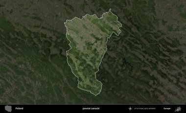 Sanocki İlçesi. Polonya 'nın idari alanı, koyu renkli bir B uydusu görüntüsüyle vurgulandı ve özetlendi