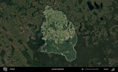 Sejnenski İlçesi. Polonya 'nın idari alanı, koyu renkli bir B uydusu görüntüsüyle vurgulandı ve özetlendi