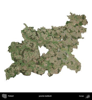 Siedlecki İlçesi. Polonya 'nın idari bölgesi B uydusundaki görüntülerde beyazla izole edildi