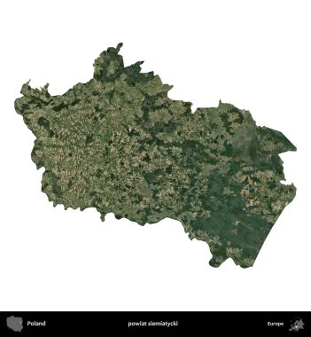 Siemiatycki İlçesi. Polonya 'nın idari bölgesi B uydusundaki görüntülerde beyazla izole edildi