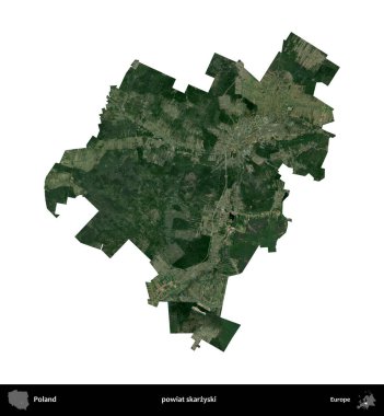 Skarzyski İlçesi. Polonya 'nın idari bölgesi B uydusundaki görüntülerde beyazla izole edildi