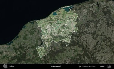 Slupski İlçesi. Polonya 'nın idari alanı, koyu renkli bir B uydusu görüntüsüyle vurgulandı ve özetlendi