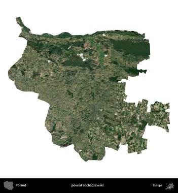 Sochaczewski İlçesi. Polonya 'nın idari bölgesi B uydusundaki görüntülerde beyazla izole edildi
