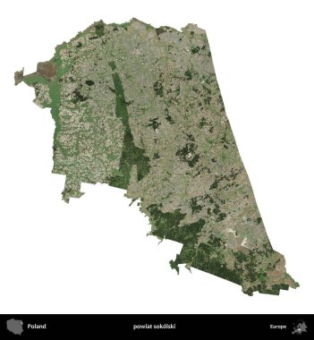 Sokolski İlçesi. Polonya 'nın idari bölgesi B uydusundaki görüntülerde beyazla izole edildi