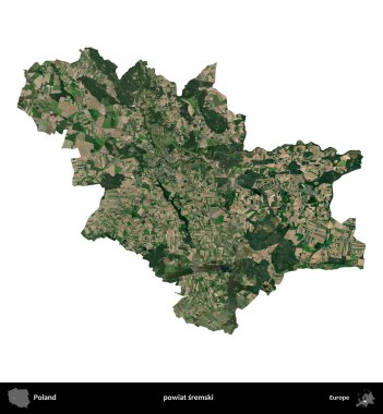 Sremski İlçesi. Polonya 'nın idari bölgesi B uydusundaki görüntülerde beyazla izole edildi