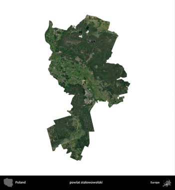 Stalowowolski İlçesi. Polonya 'nın idari bölgesi B uydusundaki görüntülerde beyazla izole edildi