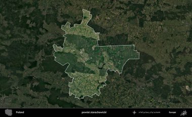 Starachowicki ilçesi. Polonya 'nın idari alanı, koyu renkli bir B uydusu görüntüsüyle vurgulandı ve özetlendi