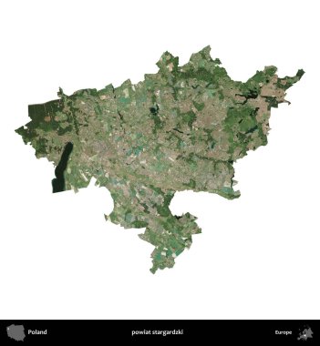 Stargardzki İlçesi. Polonya 'nın idari bölgesi B uydusundaki görüntülerde beyazla izole edildi