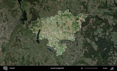 Stargardzki İlçesi. Polonya 'nın idari alanı, koyu renkli bir B uydusu görüntüsüyle vurgulandı ve özetlendi