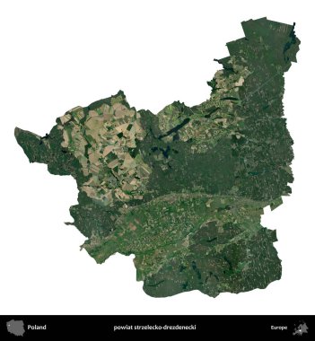 Strzelecko-drezdenecki İlçesi. Polonya 'nın idari bölgesi B uydusundaki görüntülerde beyazla izole edildi