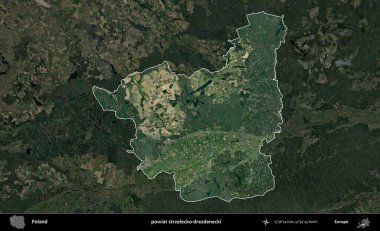 Strzelecko-drezdenecki İlçesi. Polonya 'nın idari alanı, koyu renkli bir B uydusu görüntüsüyle vurgulandı ve özetlendi