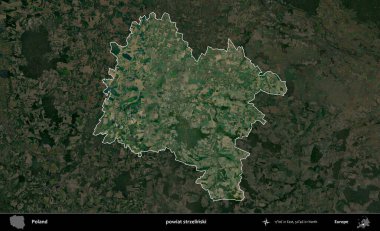 Strzelinski İlçesi. Polonya 'nın idari alanı, koyu renkli bir B uydusu görüntüsüyle vurgulandı ve özetlendi