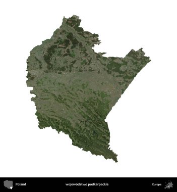 Podkarpackie Eyaleti. Polonya 'nın idari bölgesi B uydusundaki görüntülerde beyazla izole edildi