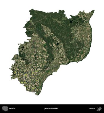 Swiecki İlçesi. Polonya 'nın idari bölgesi B uydusundaki görüntülerde beyazla izole edildi