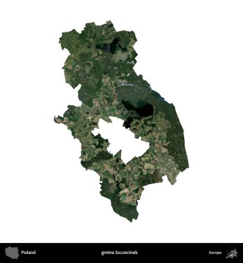 Szczecinek Komünü. Polonya 'nın idari bölgesi B uydusundaki görüntülerde beyazla izole edildi