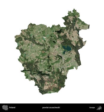 Szczecinecki İlçesi. Polonya 'nın idari bölgesi B uydusundaki görüntülerde beyazla izole edildi