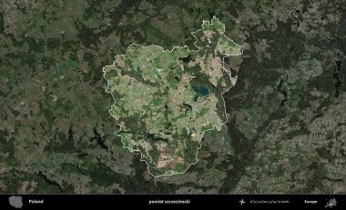 Szczecinecki İlçesi. Polonya 'nın idari alanı, koyu renkli bir B uydusu görüntüsüyle vurgulandı ve özetlendi