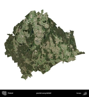 Szczycienski İlçesi. Polonya 'nın idari bölgesi B uydusundaki görüntülerde beyazla izole edildi