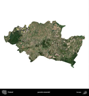 Sztumski İlçesi. Polonya 'nın idari bölgesi B uydusundaki görüntülerde beyazla izole edildi