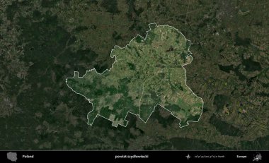 Szydlowiecki İlçesi. Polonya 'nın idari alanı, koyu renkli bir B uydusu görüntüsüyle vurgulandı ve özetlendi