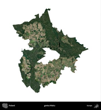 Walcz Komünü. Polonya 'nın idari bölgesi B uydusundaki görüntülerde beyazla izole edildi