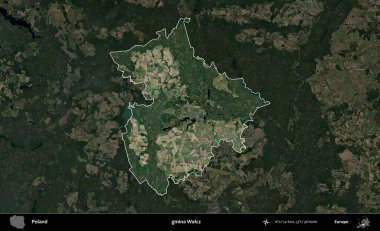Walcz Komünü. Polonya 'nın idari alanı, koyu renkli bir B uydusu görüntüsüyle vurgulandı ve özetlendi