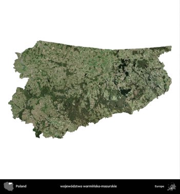 Warminsko-mazurskie Bölgesi. Polonya 'nın idari bölgesi B uydusundaki görüntülerde beyazla izole edildi