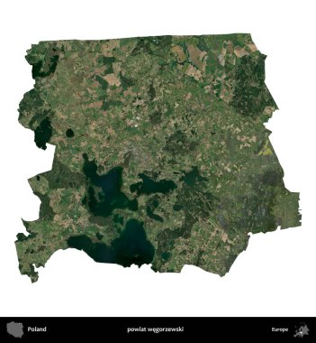 Wegorzewski İlçesi. Polonya 'nın idari bölgesi B uydusundaki görüntülerde beyazla izole edildi