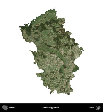 Wegrowski İlçesi. Polonya 'nın idari bölgesi B uydusundaki görüntülerde beyazla izole edildi