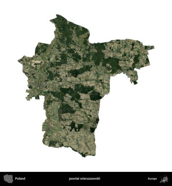 Wieruszowski İlçesi. Polonya 'nın idari bölgesi B uydusundaki görüntülerde beyazla izole edildi