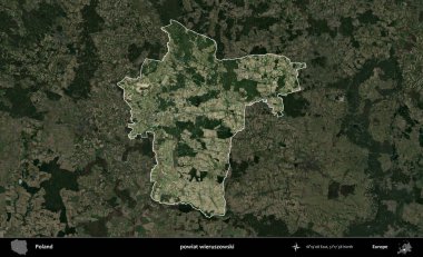 Wieruszowski İlçesi. Polonya 'nın idari alanı, koyu renkli bir B uydusu görüntüsüyle vurgulandı ve özetlendi