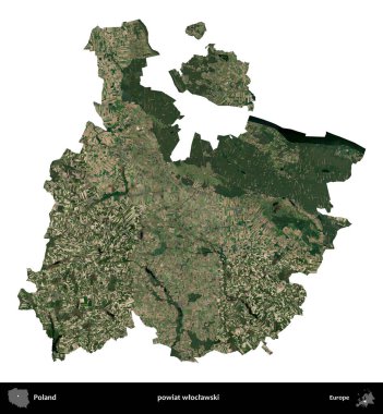 Wloclawski İlçesi. Polonya 'nın idari bölgesi B uydusundaki görüntülerde beyazla izole edildi