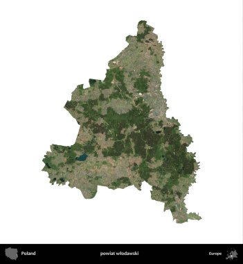 Wlodawski İlçesi. Polonya 'nın idari bölgesi B uydusundaki görüntülerde beyazla izole edildi