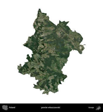 Wloszczowski İlçesi. Polonya 'nın idari bölgesi B uydusundaki görüntülerde beyazla izole edildi