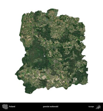 Wolowski İlçesi. Polonya 'nın idari bölgesi B uydusundaki görüntülerde beyazla izole edildi