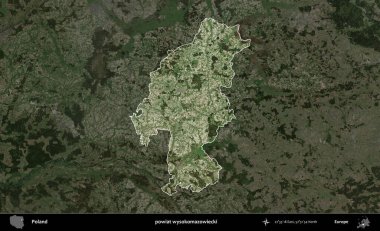 Wysokomazowiecki İlçesi. Polonya 'nın idari alanı, koyu renkli bir B uydusu görüntüsüyle vurgulandı ve özetlendi