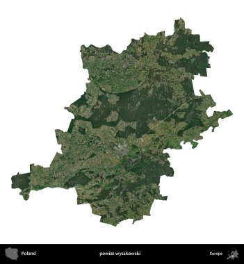 Wyszkowski İlçesi. Polonya 'nın idari bölgesi B uydusundaki görüntülerde beyazla izole edildi