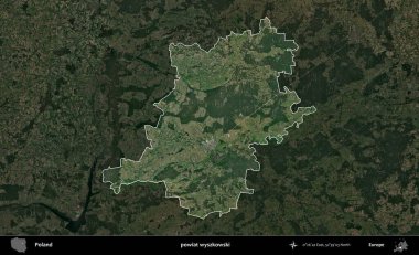 Wyszkowski İlçesi. Polonya 'nın idari alanı, koyu renkli bir B uydusu görüntüsüyle vurgulandı ve özetlendi