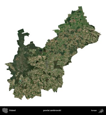 Zambrowski İlçesi. Polonya 'nın idari bölgesi B uydusundaki görüntülerde beyazla izole edildi