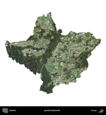 Zlotowski İlçesi. Polonya 'nın idari bölgesi B uydusundaki görüntülerde beyazla izole edildi