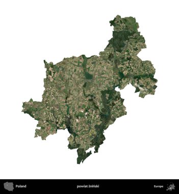 Zninski İlçesi. Polonya 'nın idari bölgesi B uydusundaki görüntülerde beyazla izole edildi